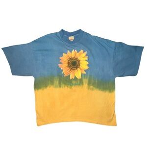 Vintage Disney Pocohontas Tie Dye Sunflower T-shirt Single Stitch Blue Yellow XL